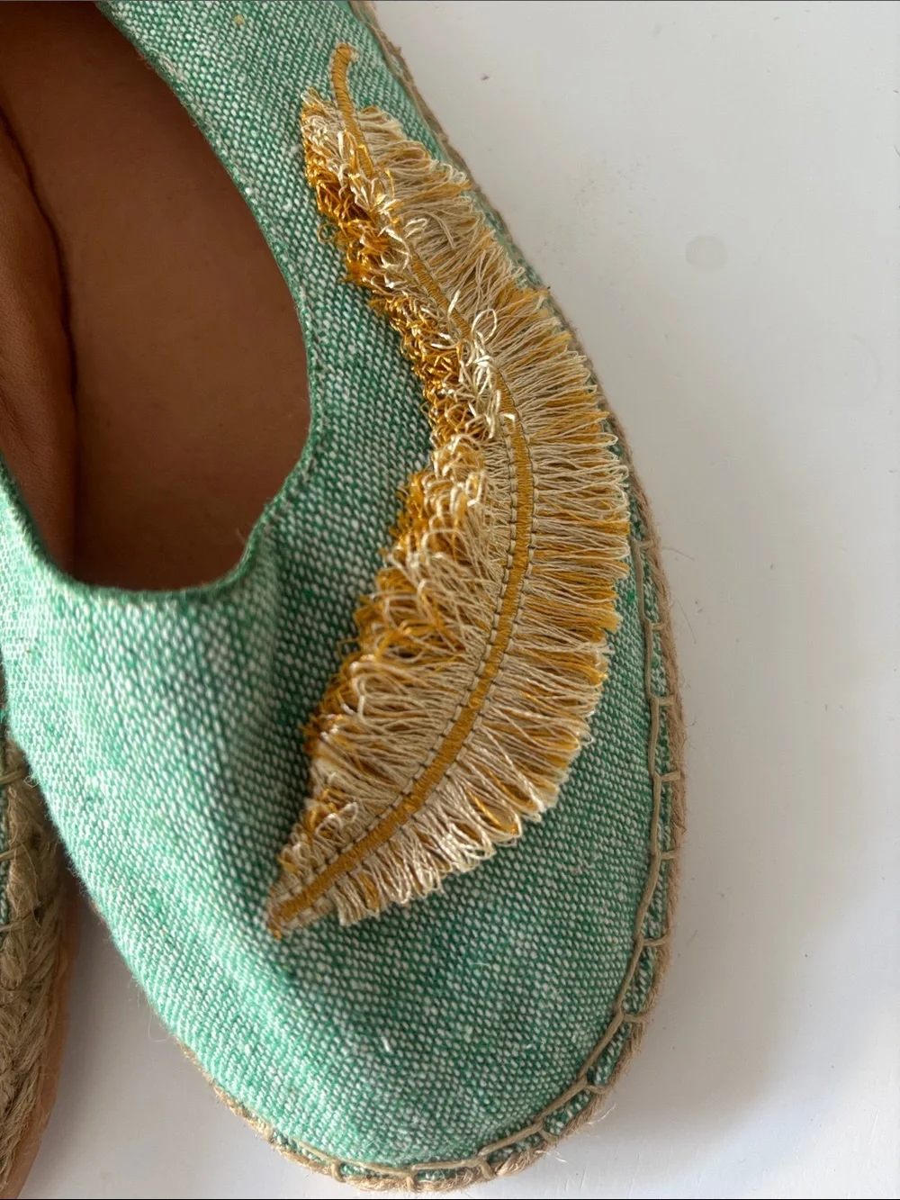NWOT Green Espadrille Flats with Gold Fringe Detail - Women